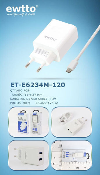 Imagen de CARGADOR MICRO USB 4.8A EWTTO-E6234