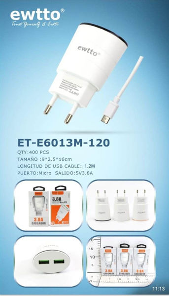 Imagen de CARGADOR MICRO USB 3.8A EWTTO E6013