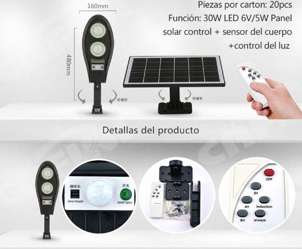 Imagen de FOCO LED CON PANEL SOLAR Y CONTROL REMOTO CAFINI L9726