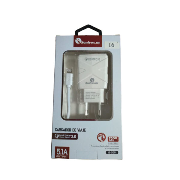 Imagen de CARGADOR E4066 IPHONE SONIVOX 6 MESES DE GARANTIA